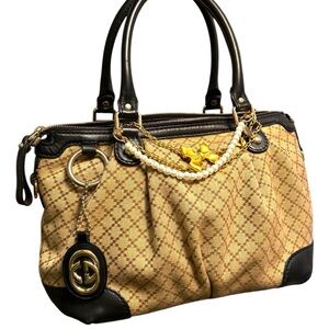 GUCCI Diamante Canvas Sukey Bag Beige Black Leather Trim with Strap